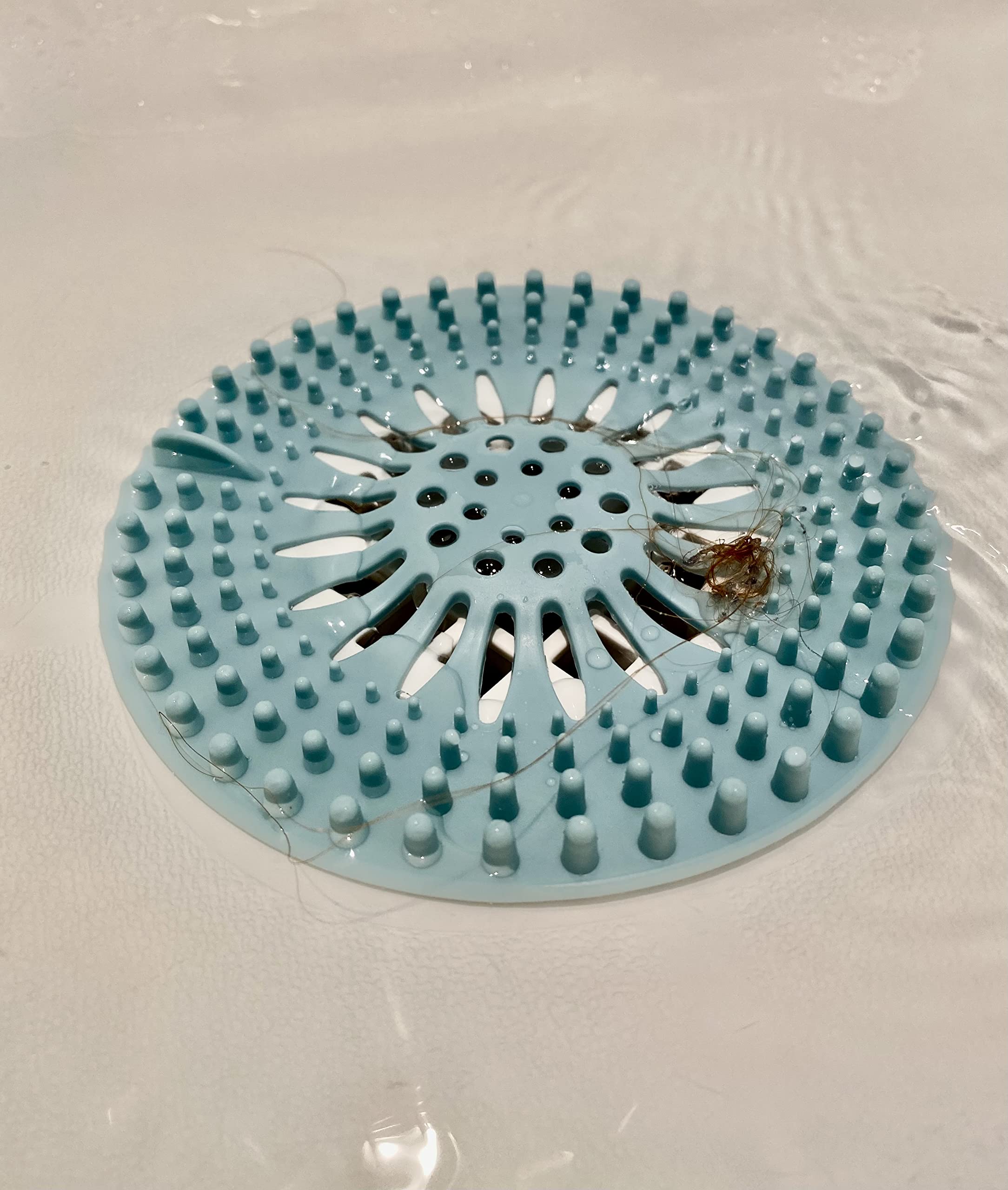 Drain Strainer Hair and Debris Catcher Set Shower and Sink Drain 4 Pack, 5.12” *5.12” *0.48”, White, Blue, Pink, Dark Gray