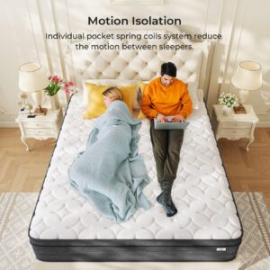 koorlian King Size Mattress, 12 Inch King Mattress in a Box, Hybrid King Bed Mattress with Individual Pocket Springs and Pressure-Relieving Memory Foam, Medium Firm Mattress King Size 80"x76"x12"