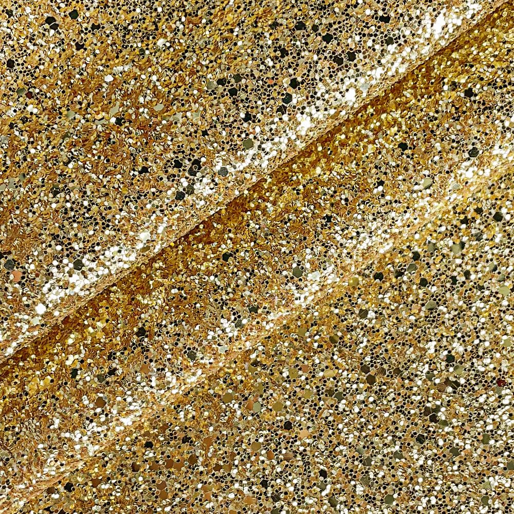 Solid Color Chunky Glitter Faux Leather Roll 12 x 53 Inch Sparkle Synthetic Sewing Fabric for Hair Bows Jewlery Making DIY Accessories (Gold)