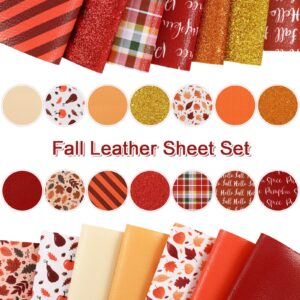 AnyDesign 14Pcs Thanksgiving Faux Leather Sheets Pumpkin Maple Leaf Plaid Stripe Printed Synthetic Leather Fabric Glitter Orange Red Gold Leather for Autumn Harvest Thanksgiving DIY Craft, 6.3 x 8.3"