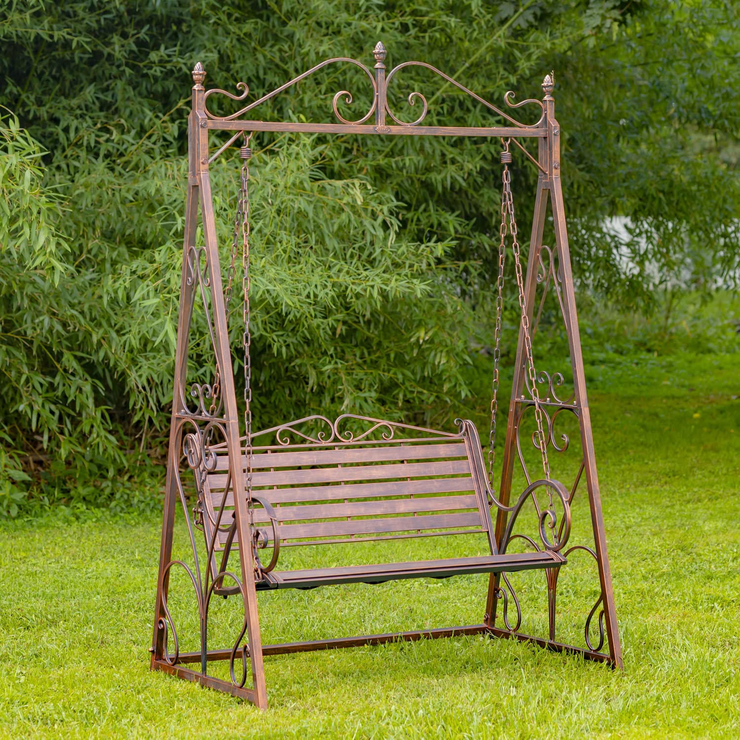 Outdoor Sturdy Metal Swing Bench with Frame Monte Carlo 1968" Furniture Collection (Aged Bronze, Swing Bench with Frame)