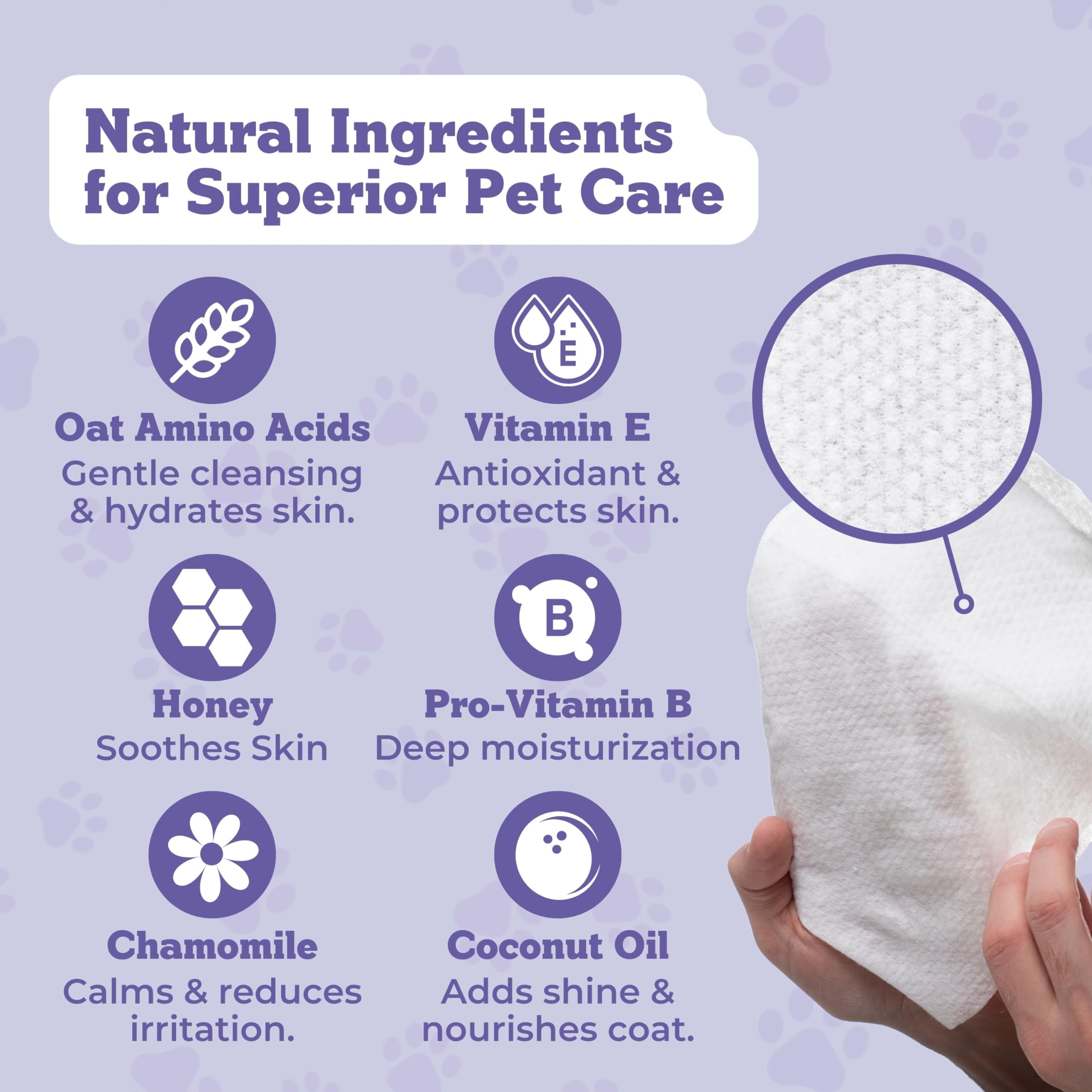 Nuesta Pets XL Lavender Vanilla Pet Wipes-Deodorizing No Bath Cleaning for Dogs & Puppy Grooming | Ear, Face, Butt, Paw Wet Wipe | Enriched w/Aloe, Chamomile, Oat Amino Acids | Healthier Coat & Skin