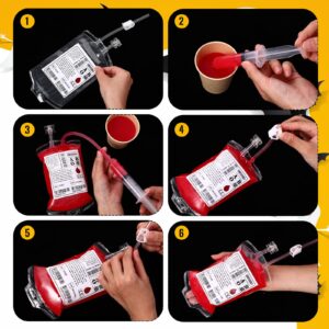 Perthlin 49 Pcs Halloween Blood Iv Bags for Drinks Halloween Blood Iv Bags for Party Supplies, Reusable Blood Drink Pouches with Syringe and Clips for Vampire Zombie Nurse Graduation Party Decoration