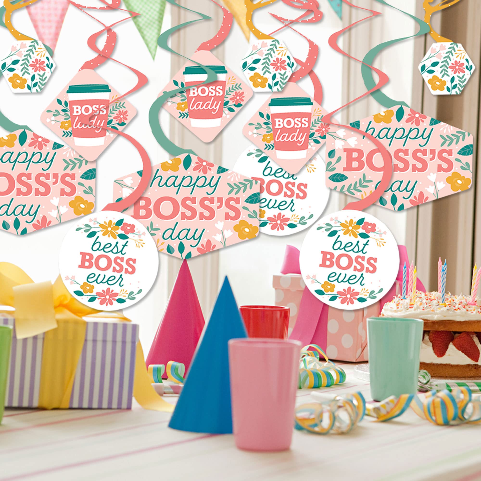 Big Dot of Happiness Female Best Boss Ever - Women Boss's Day Hanging Decor - Party Decoration Swirls - Set of 40