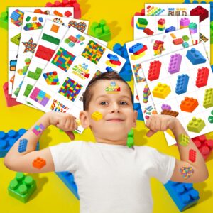 96PCS Building Block Temporary Tattoos Birthday Party Supplies Decorations Tattoos Stickers Cute Party Favors Kids Girls Boys Gifts Classroom School Prizes Themed