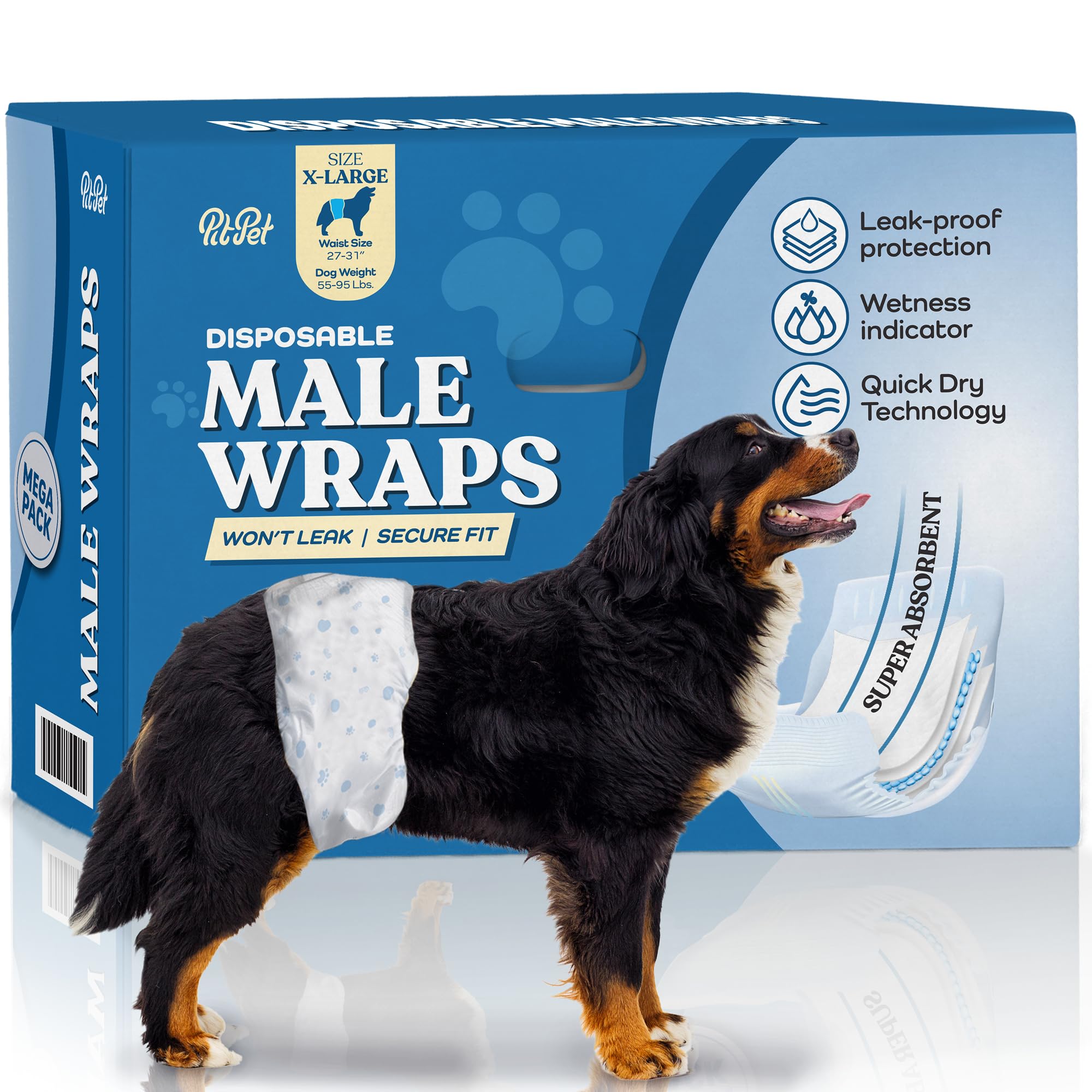 Comfortable Male Dog Diapers - 50-Pack Super Absorbent Disposable Male Dog Wraps- FlashDry Gel Technology, Wetness Indicator Doggie Diapers- Leakproof Belly Wraps for Incontinence, Excitable Urination