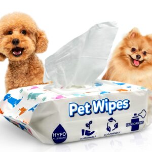 Pets Depot 100 Gentle Puppy Wipes for Butt and Paws - Hypoallergenic, Easy to Use for Dog and Cat Cleaning and Deodorizing - Wet Grooming Wipes to Sanitize Your Pet's Toys