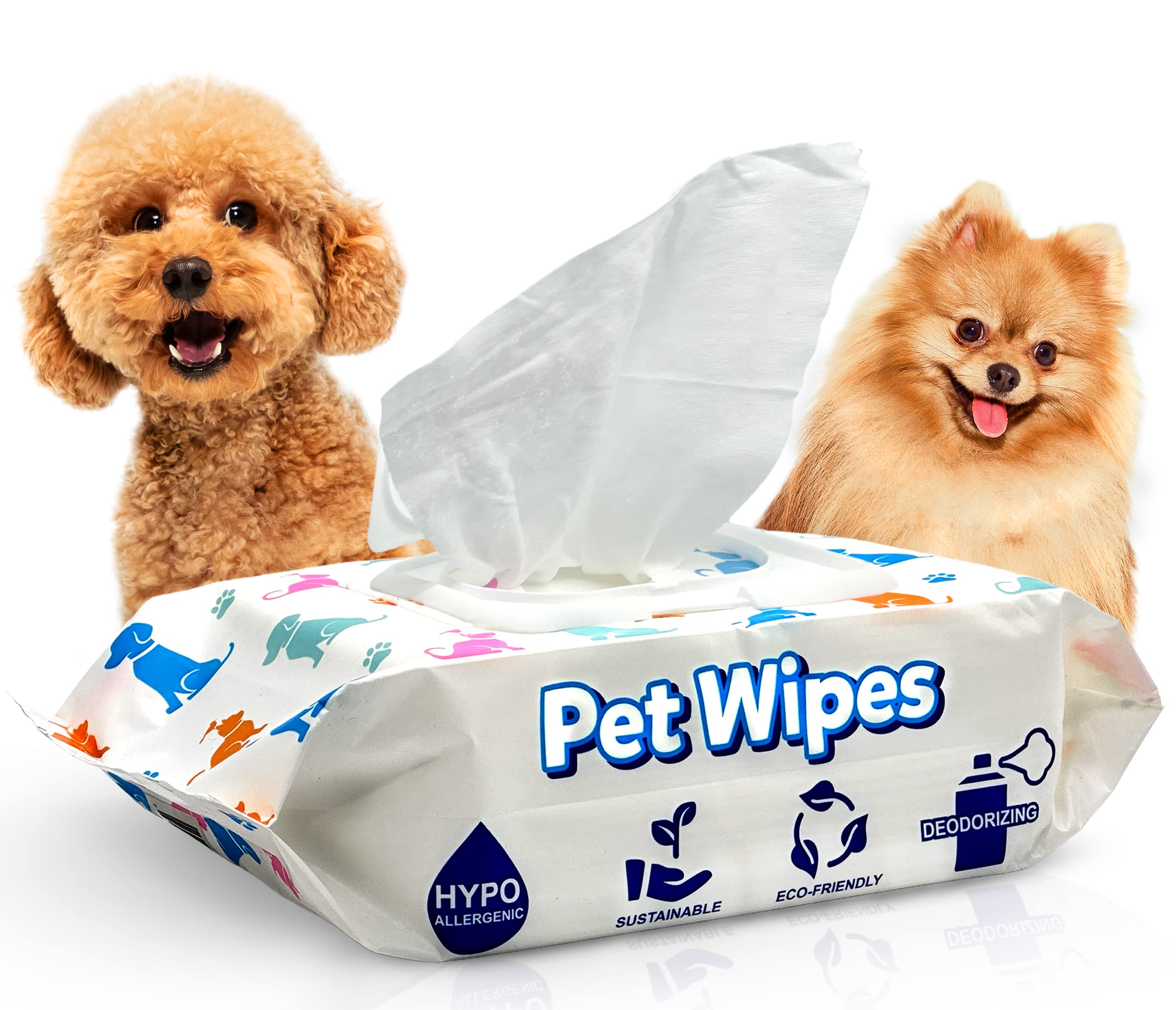 Pets Depot 100 Gentle Puppy Wipes for Butt and Paws - Hypoallergenic, Easy to Use for Dog and Cat Cleaning and Deodorizing - Wet Grooming Wipes to Sanitize Your Pet's Toys