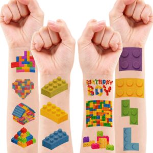 96PCS Building Block Temporary Tattoos Birthday Party Supplies Decorations Tattoos Stickers Cute Party Favors Kids Girls Boys Gifts Classroom School Prizes Themed