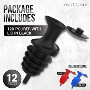 Esatto Pour and Seal, Plastic Bottle Pourers With Built In Lid – Easy and Precise Pouring, Lid for Storing and Healthy Practices, Professional Bar Tool, Pack of 12 Pieces Wine Stopper Pourer (Black)