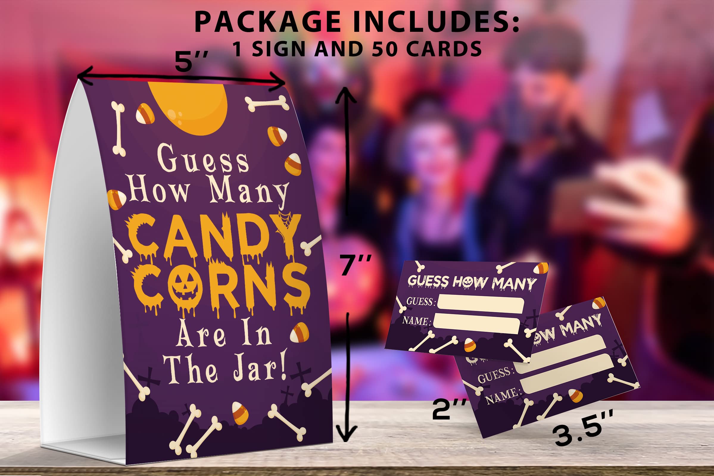 Guess How Many Candy/Corns Are In The Jar - Candy Guessing Game, Halloween Party Gamems, 1 Sign and 50 Game Cards, Baby Shower, Birthday Party -G001