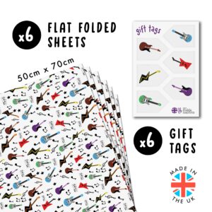 CENTRAL 23 Gift Wrap Paper - Music Guitar - Birthday Boy Wrapping Paper - (6x) Gift Wrap Sheets Christmas - For Men Women Gift Wrap Paper - Musician Music Lover Rockstar Band - Comes With Stickers