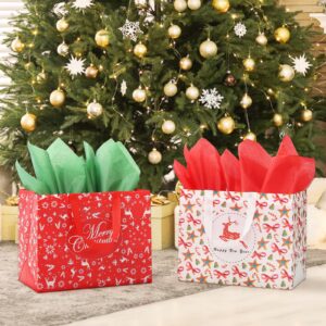 YANGTE 16 Pack Large Christmas Gift Bags with Tissue Paper, Bulk Reusable Christmas Tote Bags with Handles for Grocery Shopping Totes Xmas Event Party, 12.6" x 9.8" x 6.7"