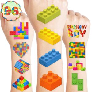 96pcs building block temporary tattoos birthday party supplies decorations tattoos stickers cute party favors kids girls boys gifts classroom school prizes themed