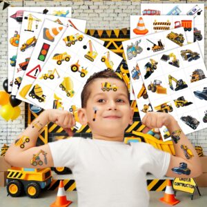 Construction Temporary Tattoos Birthday Party Supplies Decorations 96PCS Tattoos Stickers Vehical Excavator Bulldozer Cute Party Favors Kids Girls Boys Gifts Classroom School Prizes Themed