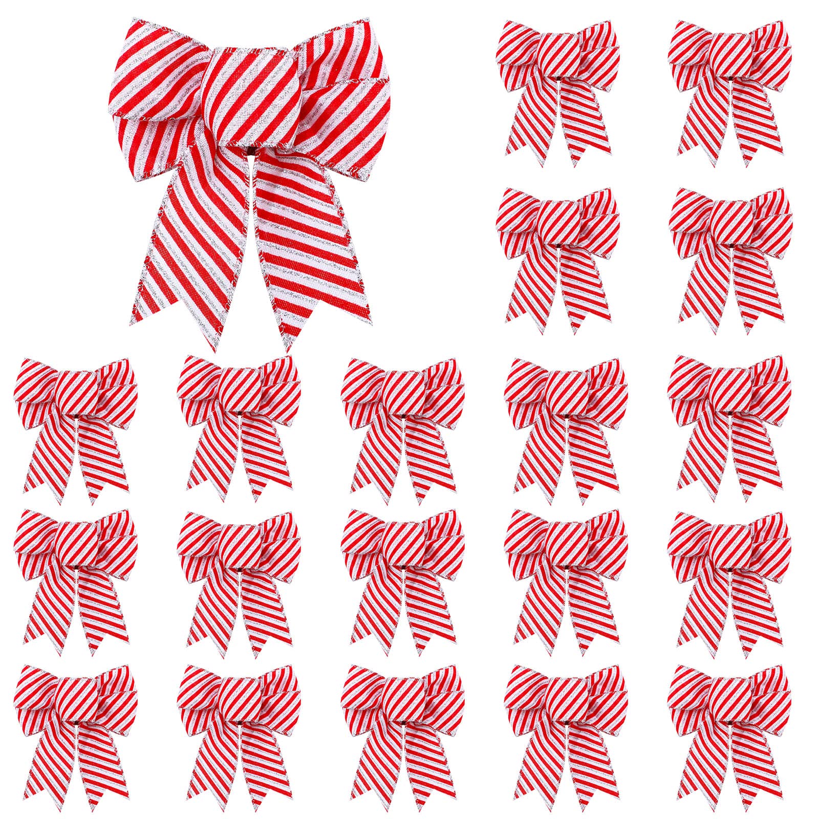 20 Pieces Candy Stripes Bow Christmas Wreath Bows Xmas Bow Candy Cane Stripes Dots Plaid Bow for Christmas Tree Garland Ribbon Door Window Outdoor Party Gift, 4.3 x 5.1 Inch (Stripe Style)