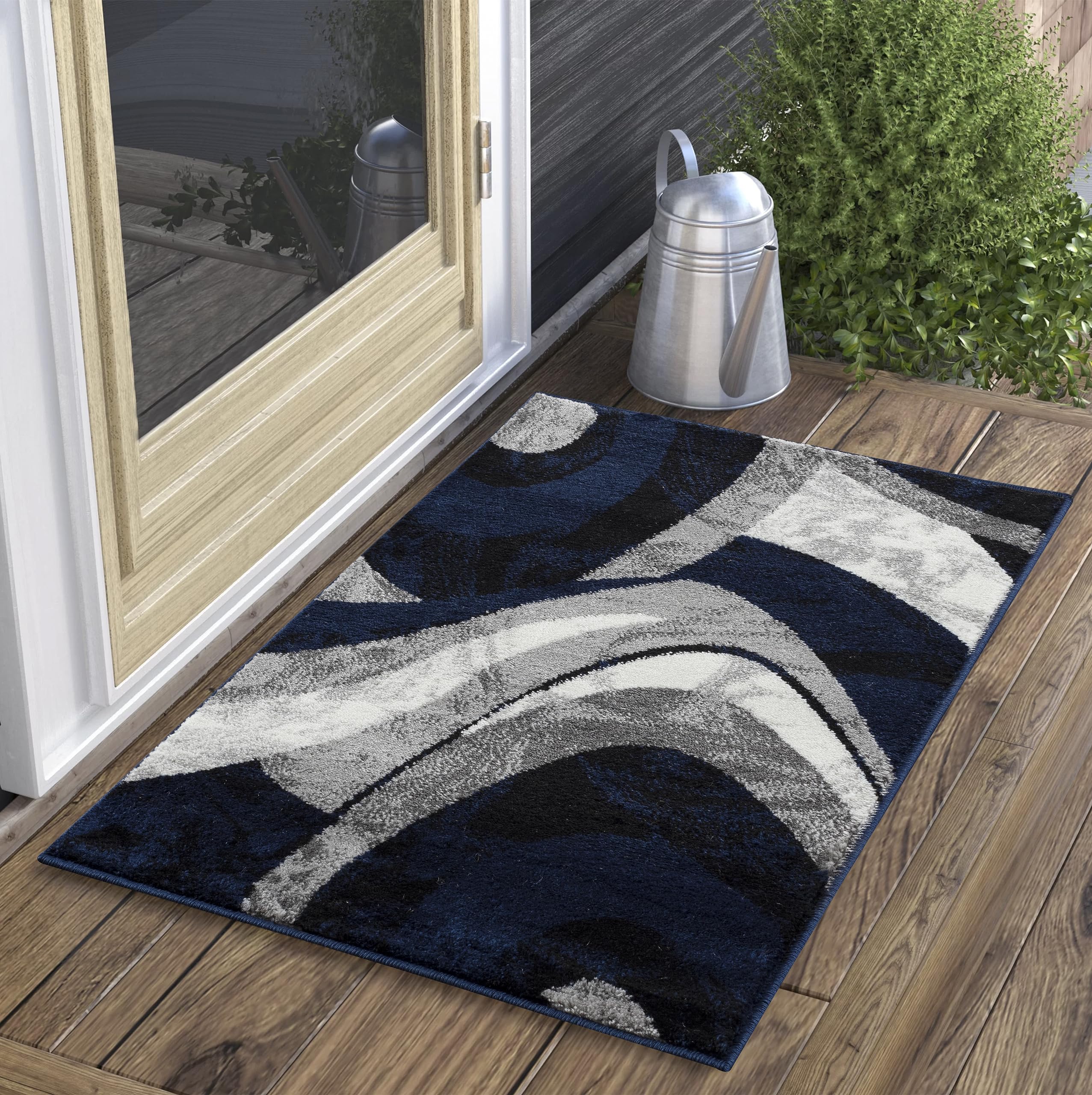 Yafa Home Fashion Modern Contemporary Swirls Design Area Rug, Luxurious, Elegant, and Fashionable Area Rug (Navy, 2 ft X 3 ft)