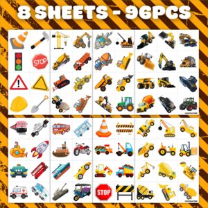 Construction Temporary Tattoos Birthday Party Supplies Decorations 96PCS Tattoos Stickers Vehical Excavator Bulldozer Cute Party Favors Kids Girls Boys Gifts Classroom School Prizes Themed