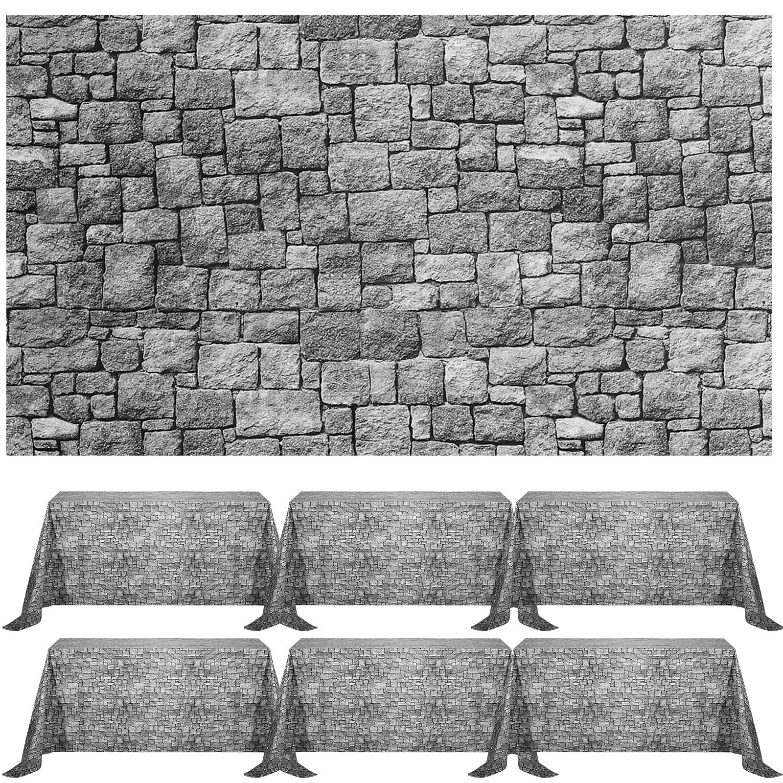 Chuangdi Brick Stone Wall Stone Wall Scene Setter Brick Sheet Wallpaper Curtains Door Removable Brick Tablecloth Photo for Halloween Christmas Party and Home Decor (Gray,6 Pcs)