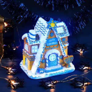 Fovths Hanukkah House Resin Tabletop Decor White and Blue Hanukkah LED Tabletop Decor Hanukkah House Centerpieces for Hanukkah Party Supplies Home Decor