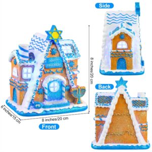 Fovths Hanukkah House Resin Tabletop Decor White and Blue Hanukkah LED Tabletop Decor Hanukkah House Centerpieces for Hanukkah Party Supplies Home Decor