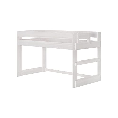 Max & Lily Modern Farmhouse Low Loft Bed, Twin Bed Frame For Kids, White Wash