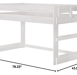 Max & Lily Modern Farmhouse Low Loft Bed, Twin Bed Frame For Kids, White Wash