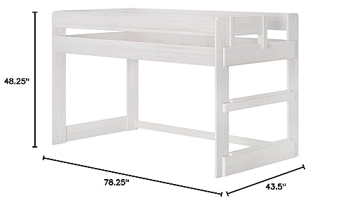 Max & Lily Modern Farmhouse Low Loft Bed, Twin Bed Frame For Kids, White Wash