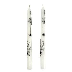 halloween candle set - spider web spooky dinner candles - set of 2, white