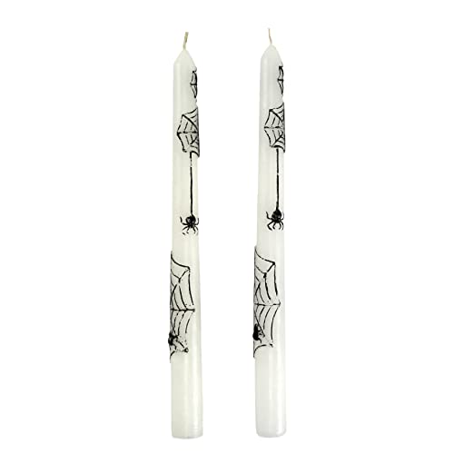 Halloween Candle Set - Spider Web Spooky Dinner Candles - Set of 2, White