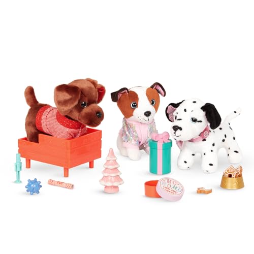 Glitter Girls – Holiday Puppy Set – 18pcs Accessory Set & 6-inch Plush – Dog Bed & Sweater – Pillow, Jingle Bells & More – 3 Years + – Cocoa & Holiday Pup Set