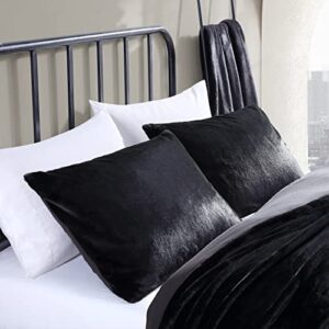 City Scene- Queen Duvet Cover Set, Faux Fur Bedding Set, Ultra Cozy Home Decor (Solid Black, Queen)