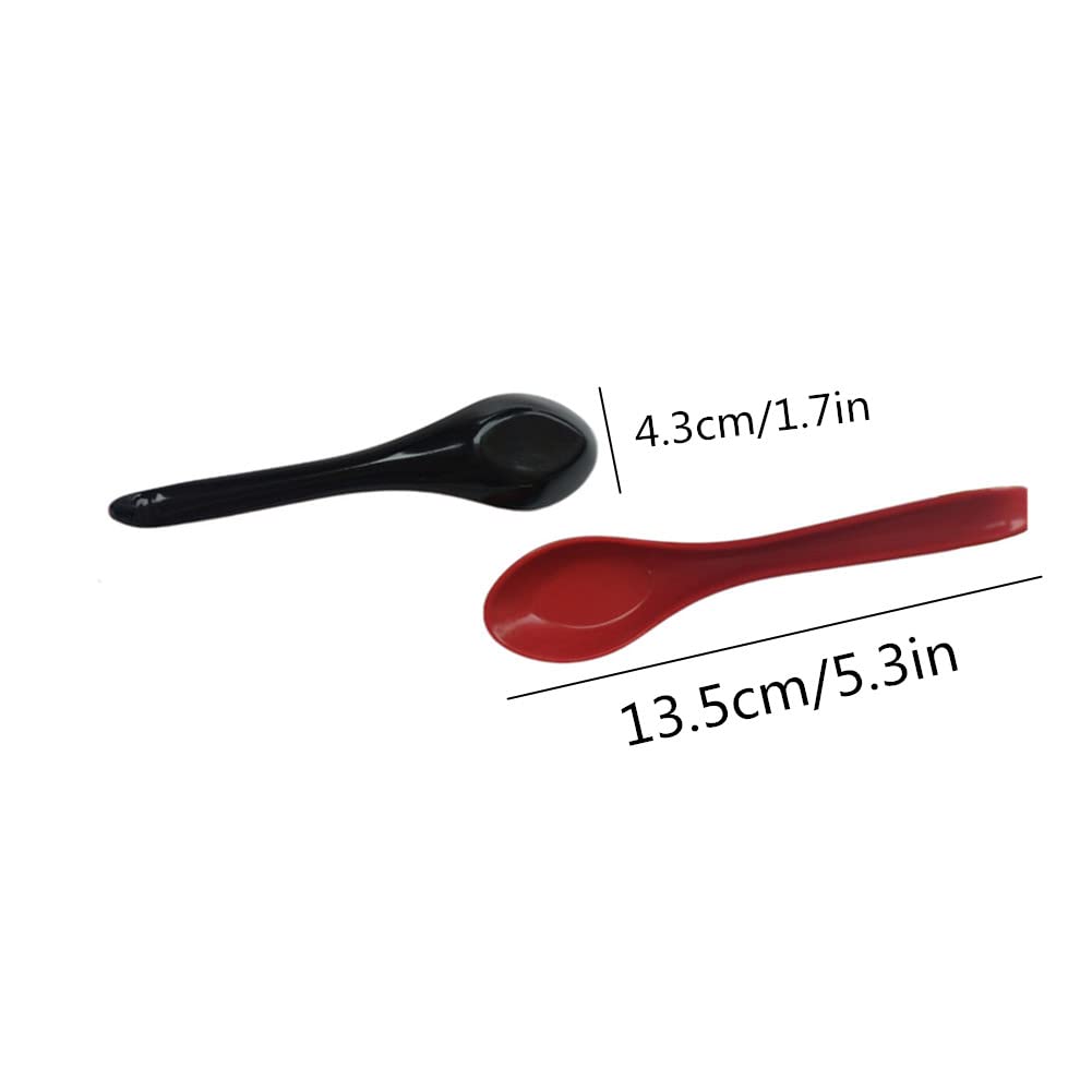 Plastic Large Soup Spoons with Long Handle, Red and Black Wonton Rice Spoons for Noodles Chinese Won Ton (12 Pack)