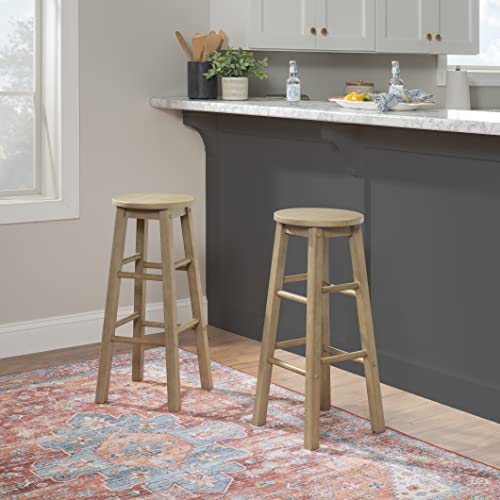 Linon Zeke Grey Wash 29" Barstool with Round Seat