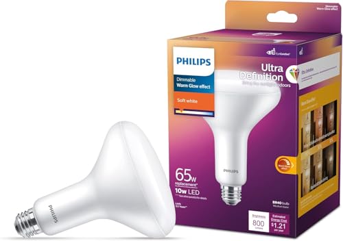 Philips LED BR40 Ultra Definition Frosted Dimmable LED Light Bulbs - Flicker-Free 65w Light Bulbs with EyeComfort Technology - Soft White 2700K Lightbulb - 800 Lumen - E26 Base - 4 Pack