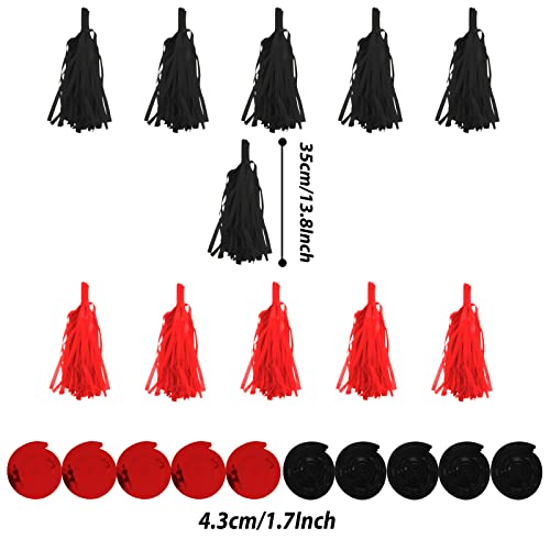 ZERODECO Party Decorations, 41 Pcs Black and Red Papar Fans Pompoms Garlands String Tissue Paper Tassel for Graduation Bridal Baby Shower Wedding Boy Girl Birthday Party