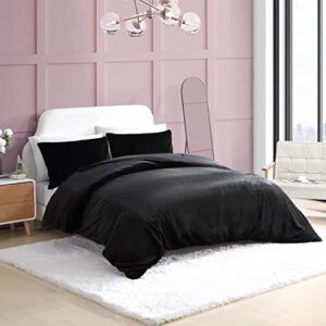 City Scene- Queen Duvet Cover Set, Faux Fur Bedding Set, Ultra Cozy Home Decor (Solid Black, Queen)