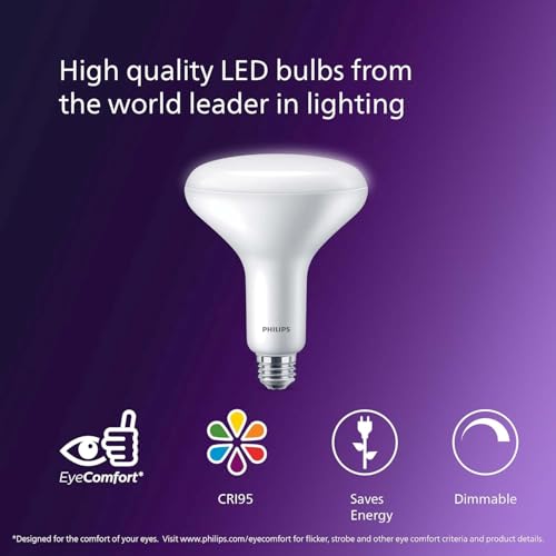 Philips LED BR40 Ultra Definition Frosted Dimmable LED Light Bulbs - Flicker-Free 65w Light Bulbs with EyeComfort Technology - Soft White 2700K Lightbulb - 800 Lumen - E26 Base - 4 Pack