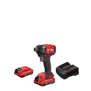 craftsman v20 cordless impact driver, 1/4 inch, battery and charger included (cmcf813c2)