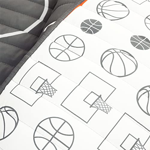 Lush Decor Basketball Game Reversible Oversized 5 Piece Quilt Set - Cozy & Soft Kids Sports Themed Bedding Set - Full/ Queen, Charcoal