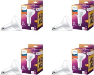 philips led br40 ultra definition frosted dimmable led light bulbs - flicker-free 65w light bulbs with eyecomfort technology - soft white 2700k lightbulb - 800 lumen - e26 base - 4 pack