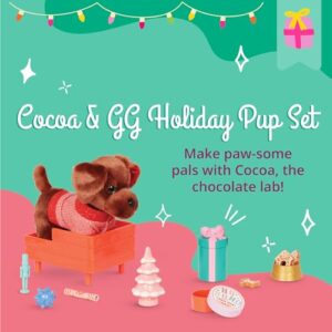 Glitter Girls – Holiday Puppy Set – 18pcs Accessory Set & 6-inch Plush – Dog Bed & Sweater – Pillow, Jingle Bells & More – 3 Years + – Cocoa & Holiday Pup Set