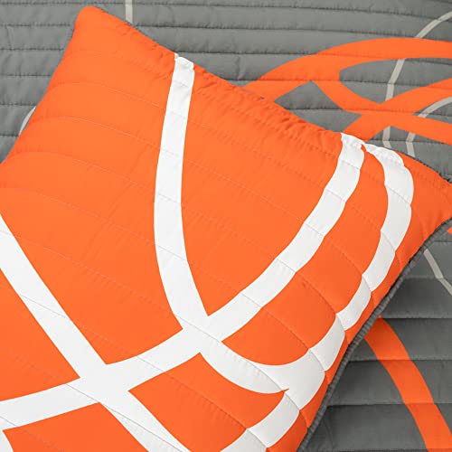 Lush Decor Basketball Game Reversible Oversized 5 Piece Quilt Set - Cozy & Soft Kids Sports Themed Bedding Set - Full/ Queen, Charcoal