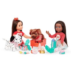 Glitter Girls – Holiday Puppy Set – 18pcs Accessory Set & 6-inch Plush – Dog Bed & Sweater – Pillow, Jingle Bells & More – 3 Years + – Cocoa & Holiday Pup Set