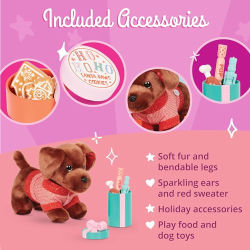 Glitter Girls – Holiday Puppy Set – 18pcs Accessory Set & 6-inch Plush – Dog Bed & Sweater – Pillow, Jingle Bells & More – 3 Years + – Cocoa & Holiday Pup Set