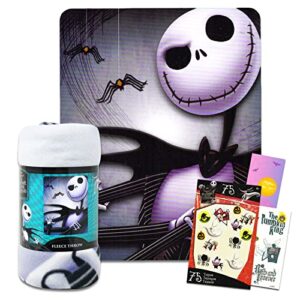 nightmare before christmas fleece blanket set - jack skellington blanket bundle with temporary tattoos, more for kids toddlers children | nightmare before christmas fleece throw