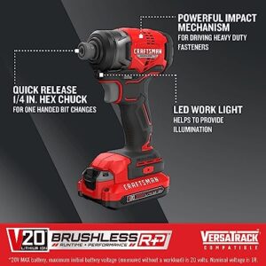 CRAFTSMAN V20 Cordless Impact Driver, 1/4 inch, Battery and Charger Included (CMCF813C2)