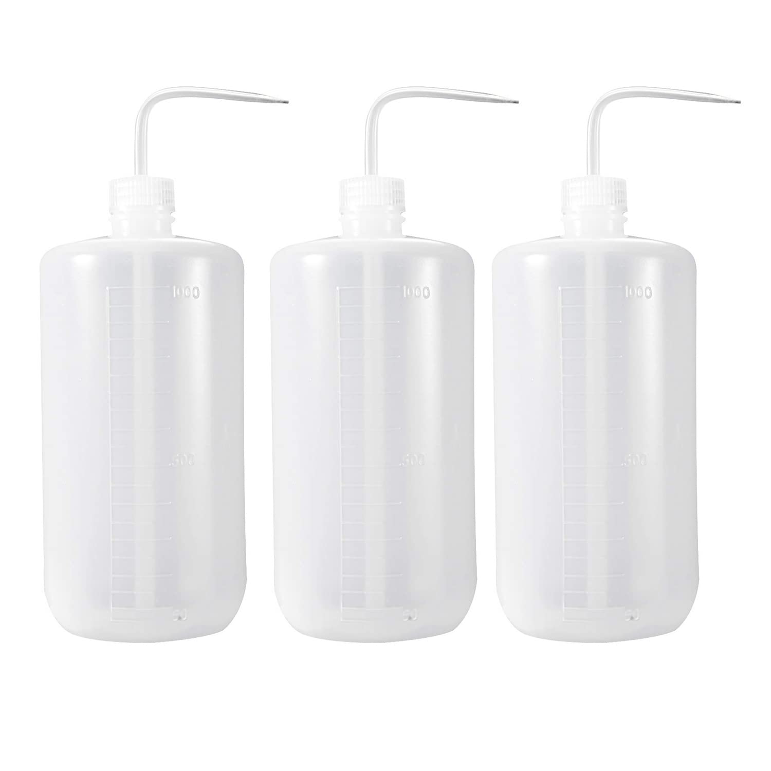 1000ml Plastic Safety Wash Bottle, Lab Squeeze Bottle with Narrow Mouth and Scale Labels, Squirt Bottle For Plant Flower Succulent Watering - 3 Packs