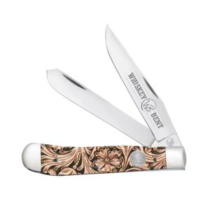 whiskey bent hat co. traditional trapper folding pocket knife 4.125" closed length 440c stainless steel blades (floral tool)