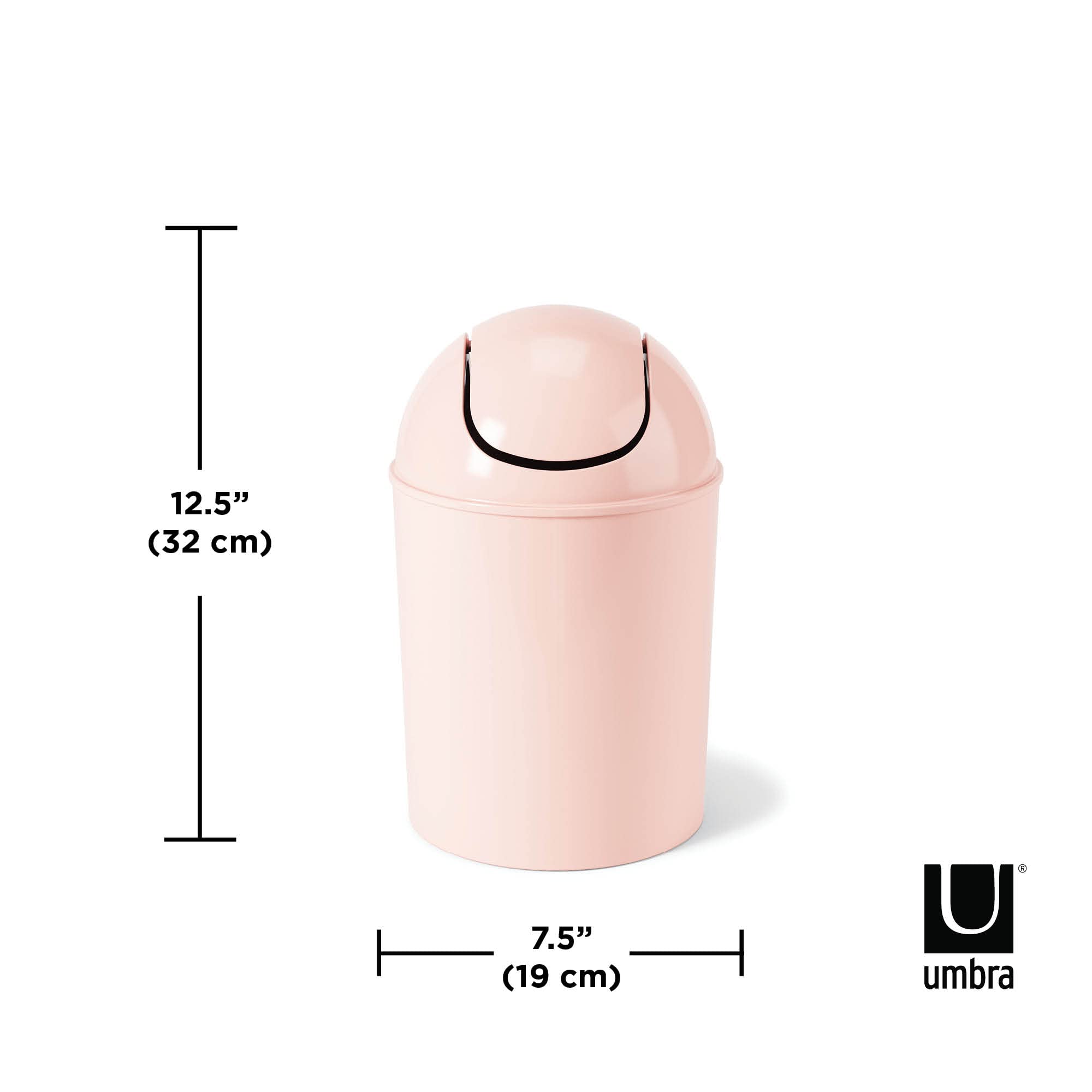 Umbra 1.25-Gallon Mini Waste Can w/Swing-Top Lid - Small Garbage Bin for Compact Spaces Under Tables & Counters, Miniature Trashcan, Removable Lid for Kitchens Bathrooms Bedrooms Dorms, Pink